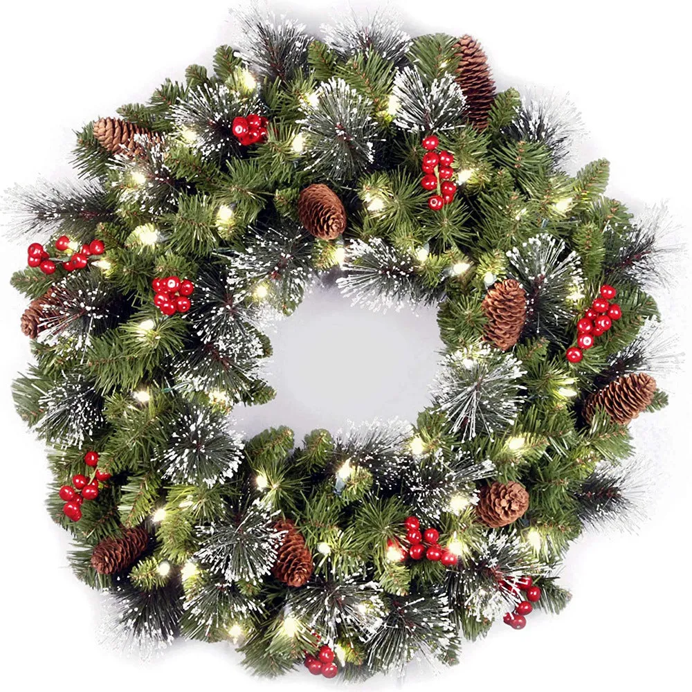 Bulk Artificial Pine Cone Wreath with Red Berry Christmas Garland Glowing Ornaments Home Decor Wholesale