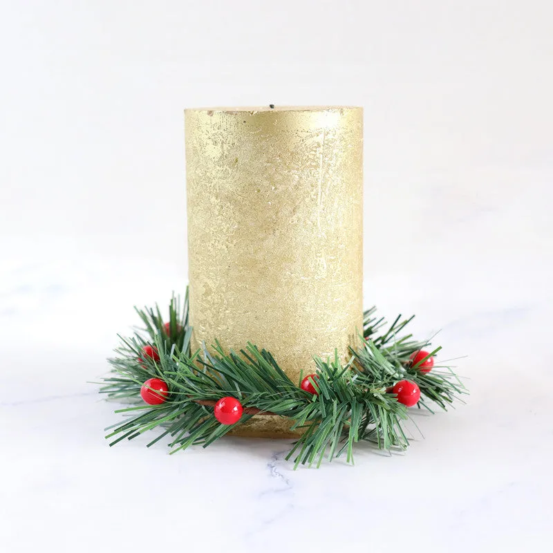 Bulk Artificial Pine Tabletop Candlestick Wreath with 10 Berries Candle Holder Rings Mini Christmas Centerpiece Wholesale