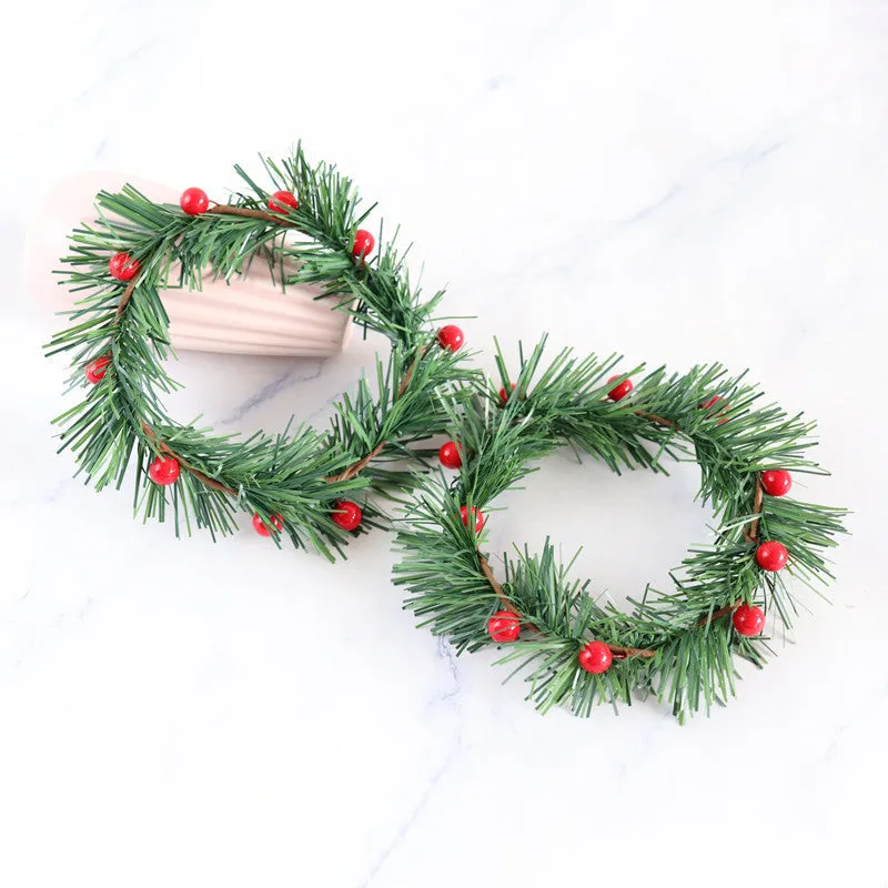 Bulk Artificial Pine Tabletop Candlestick Wreath with 10 Berries Candle Holder Rings Mini Christmas Centerpiece Wholesale