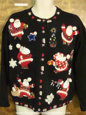 Busy Santa Themed Ugly Christmas Sweater Cardigan