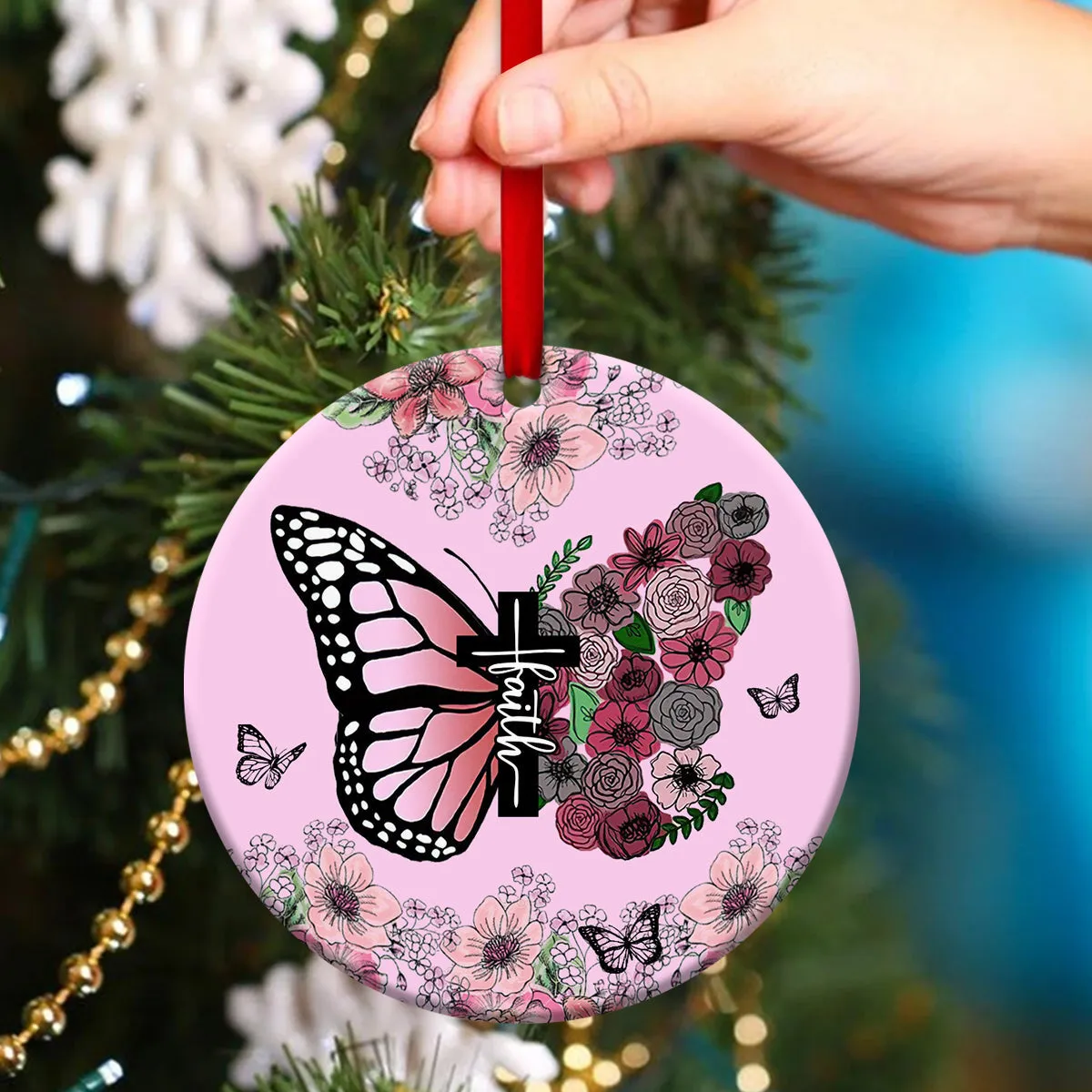 Butterfly And Flower Ceramic Circle Ornament - Believe In God - Christian Gift For Friends - Unique Gifts