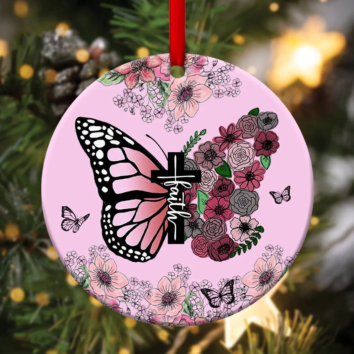 Butterfly And Flower Ceramic Circle Ornament - Believe In God - Christian Gift For Friends - Unique Gifts