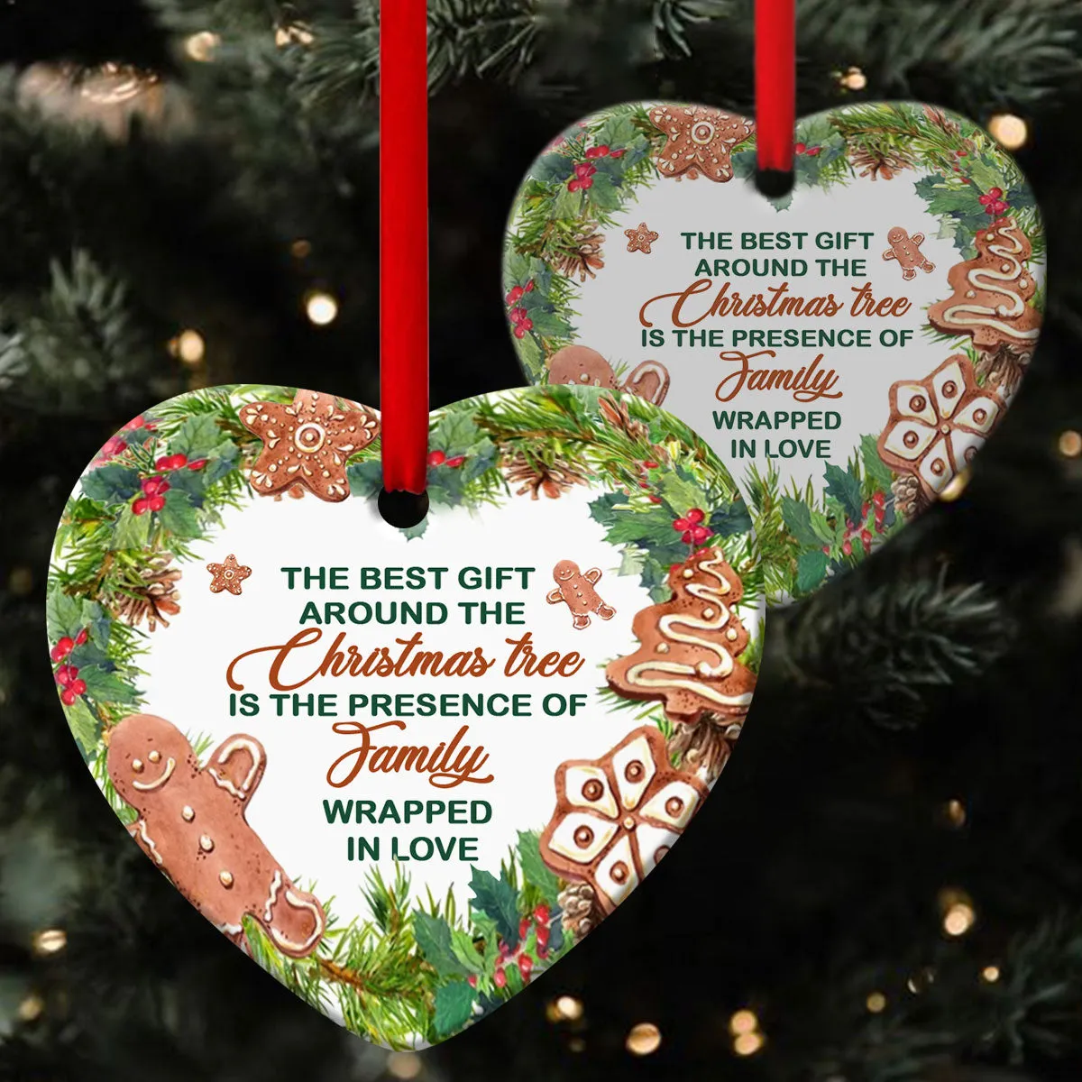 Christian Ceramic Heart Ornament - The Best Gift For Christmas Is Family's Love - Christian Hanging Gift