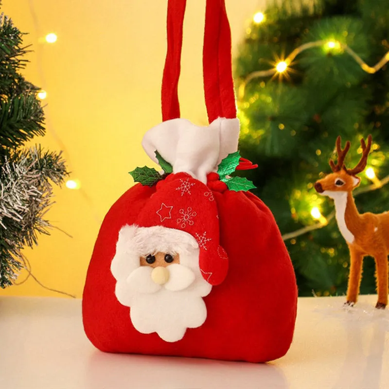 Christmas 3D Drawstring Apple Gift Bags 4 Pieces Set