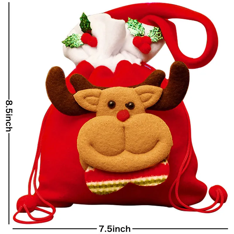 Christmas 3D Drawstring Apple Gift Bags 4 Pieces Set