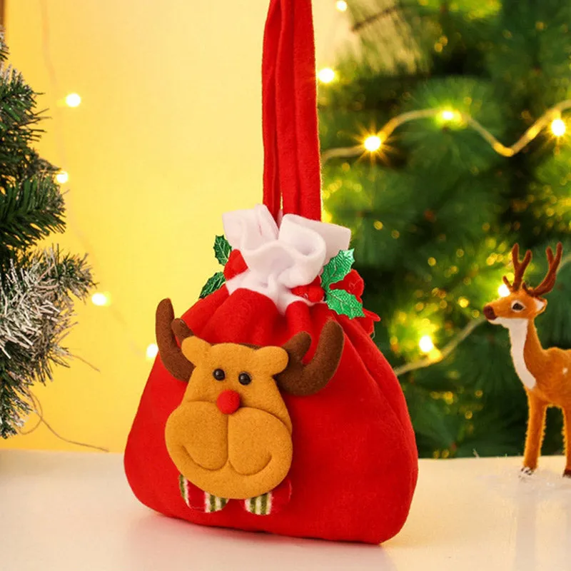 Christmas 3D Drawstring Apple Gift Bags 4 Pieces Set