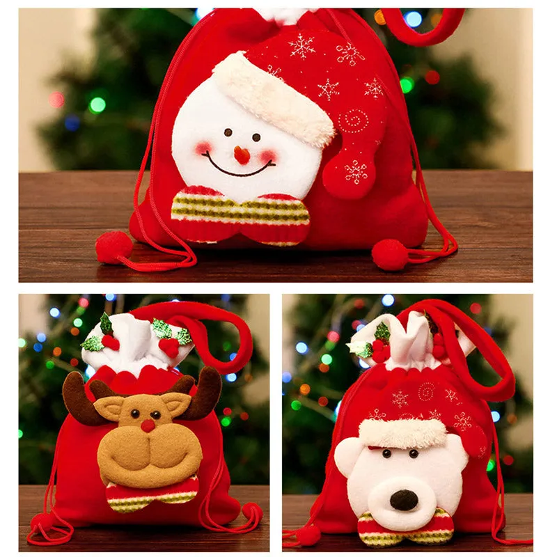 Christmas 3D Drawstring Apple Gift Bags 4 Pieces Set