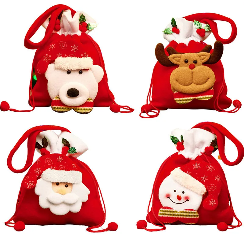 Christmas 3D Drawstring Apple Gift Bags 4 Pieces Set