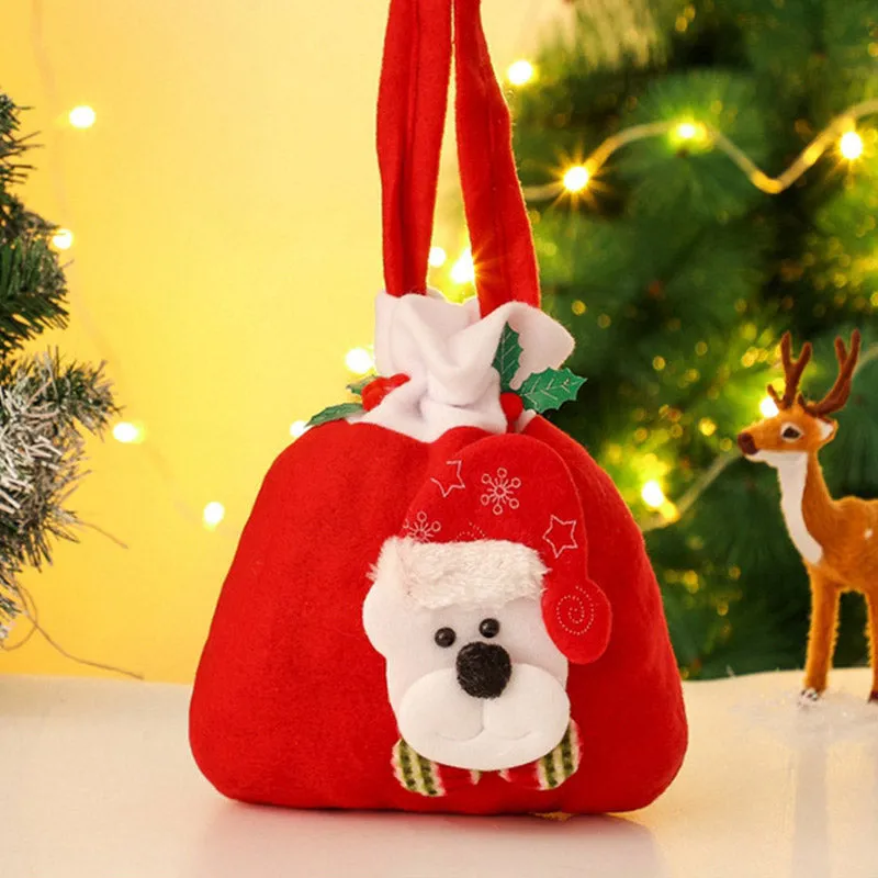 Christmas 3D Drawstring Apple Gift Bags 4 Pieces Set