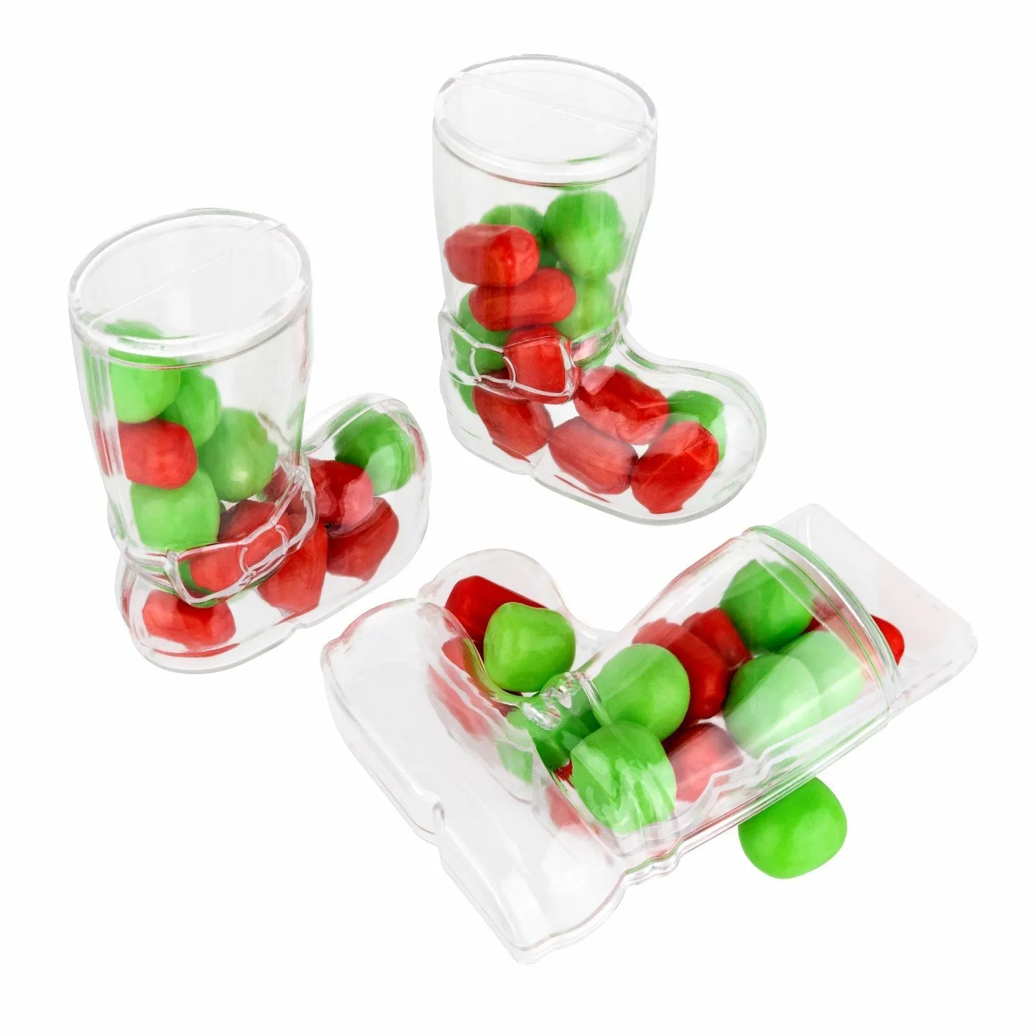 Christmas Boot Shaped Acrylic Candy Boxes 24 Pack 3.25"x3"x1.5"