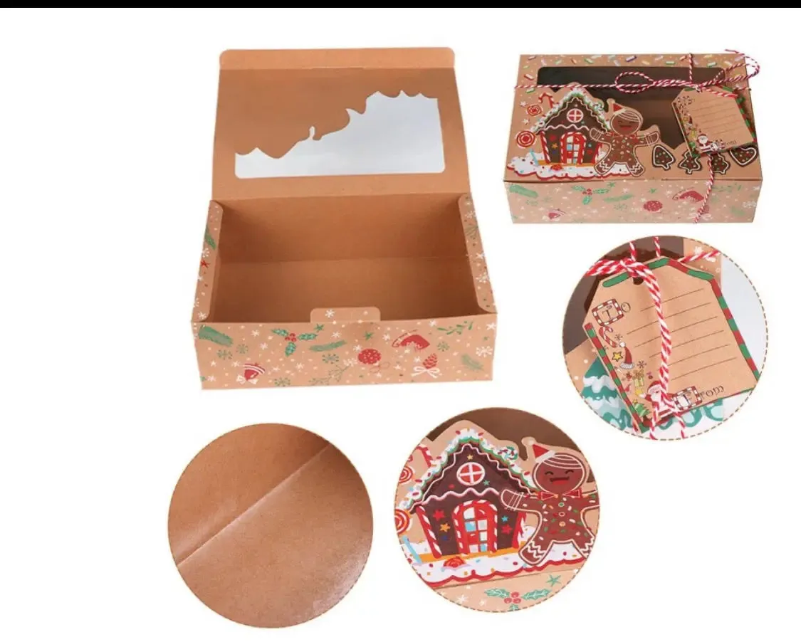 Christmas cup Cake Muffin Cookie Cake Box with tags x 1pc (Gingerbread design)