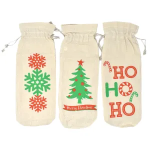 Christmas Drawstring Wine Bags, 14-Inch, 3-Piece