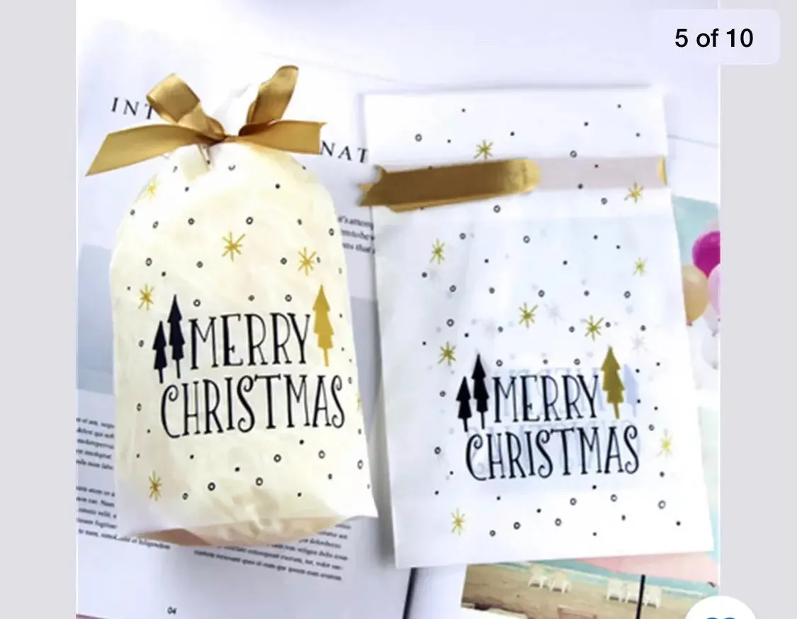 Christmas Gift Bag Drawstring Bakery cookie / candy  Bags