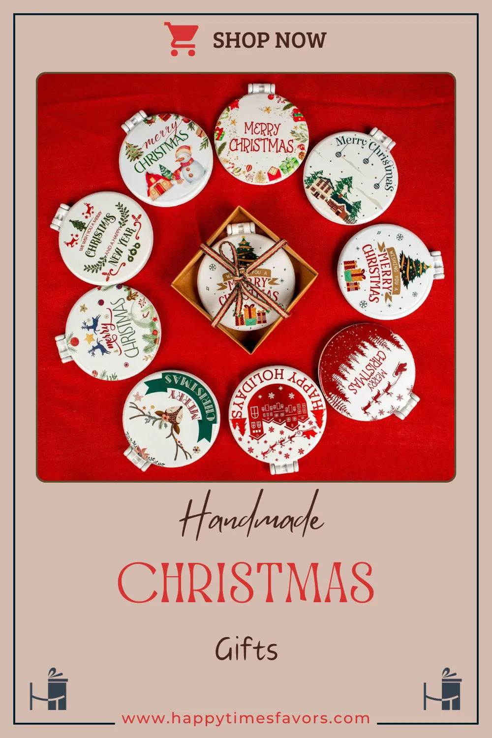 Christmas Gift Laser Engraved Personalized Compact Mirror Happy Holiday Favors