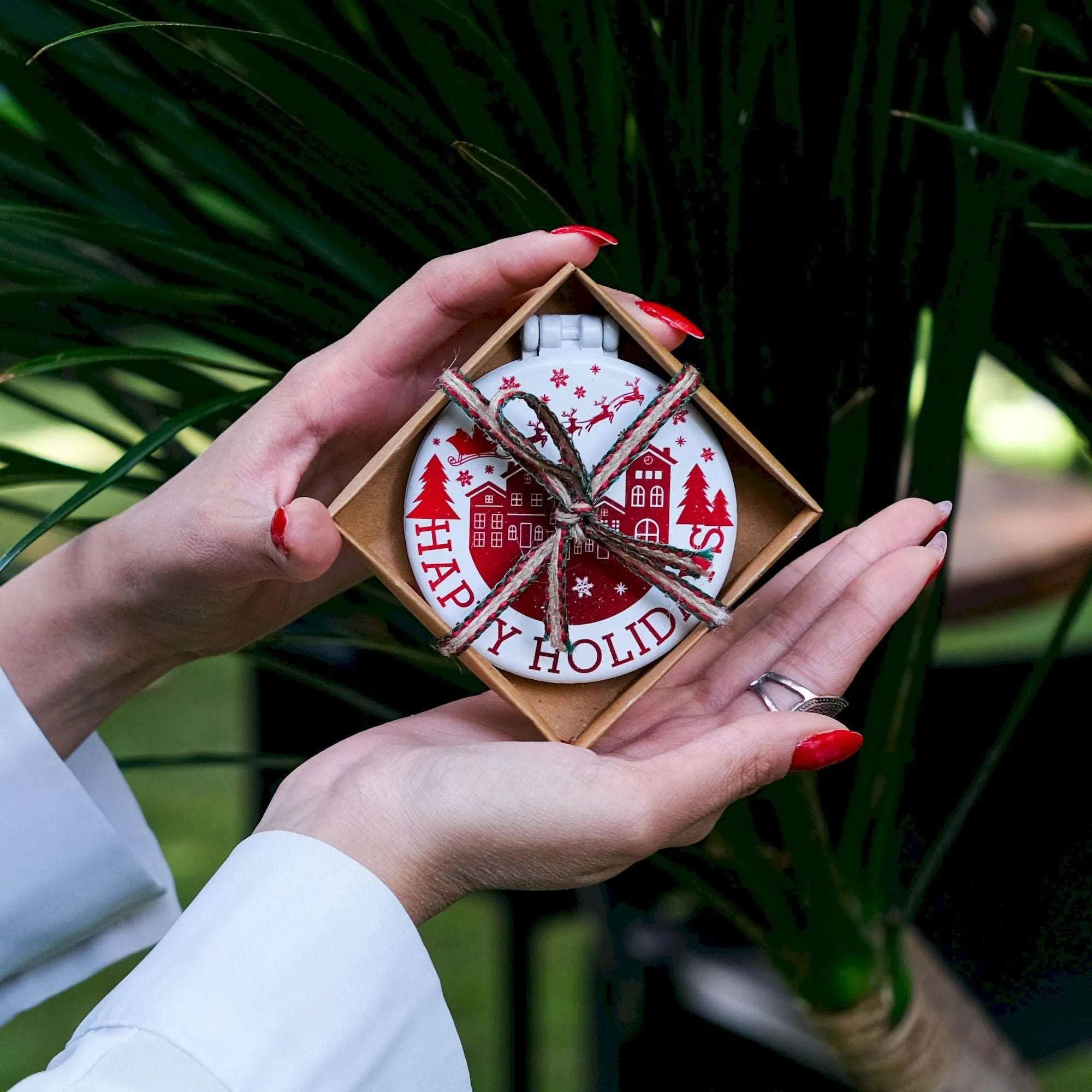 Christmas Gift Laser Engraved Personalized Compact Mirror Happy Holiday Favors