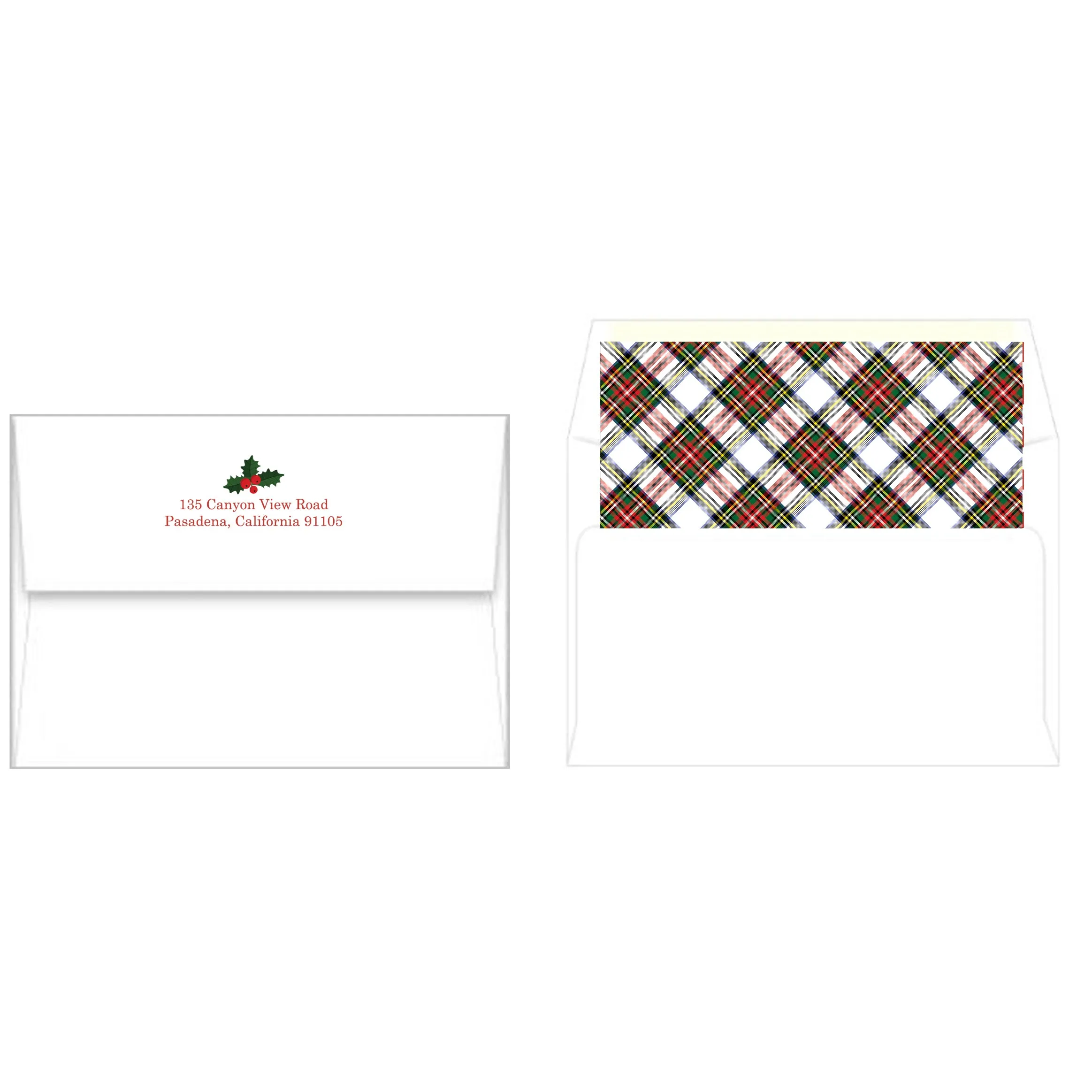 Christmas Greenery and Plaid Holiday Photo Card