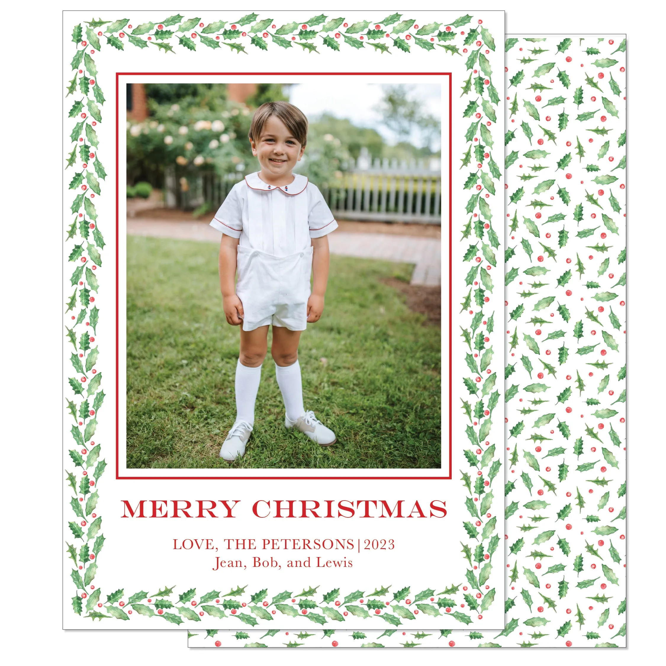 Christmas Holly Border Holiday Card