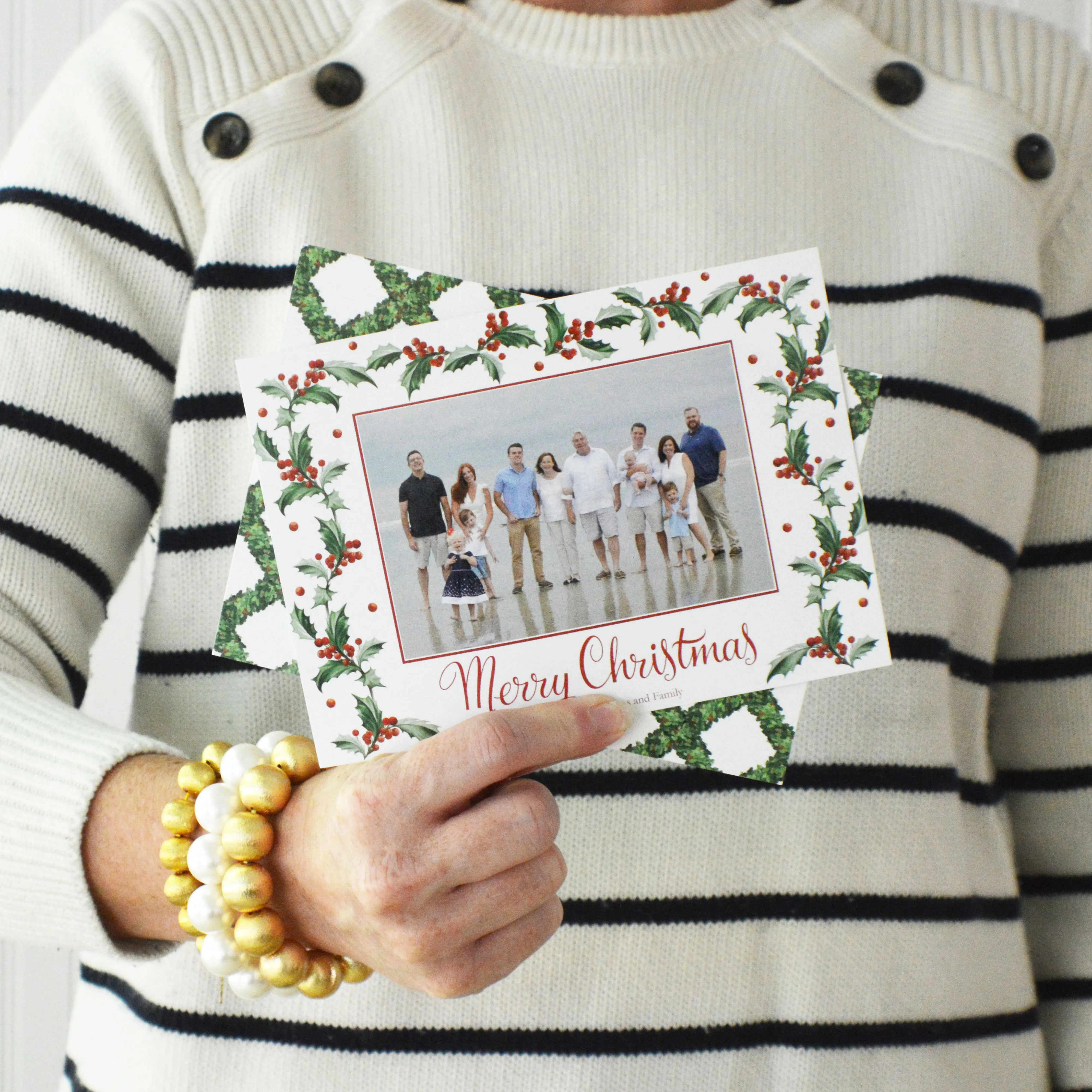 Christmas Holly Horizontal Holiday Photo Card