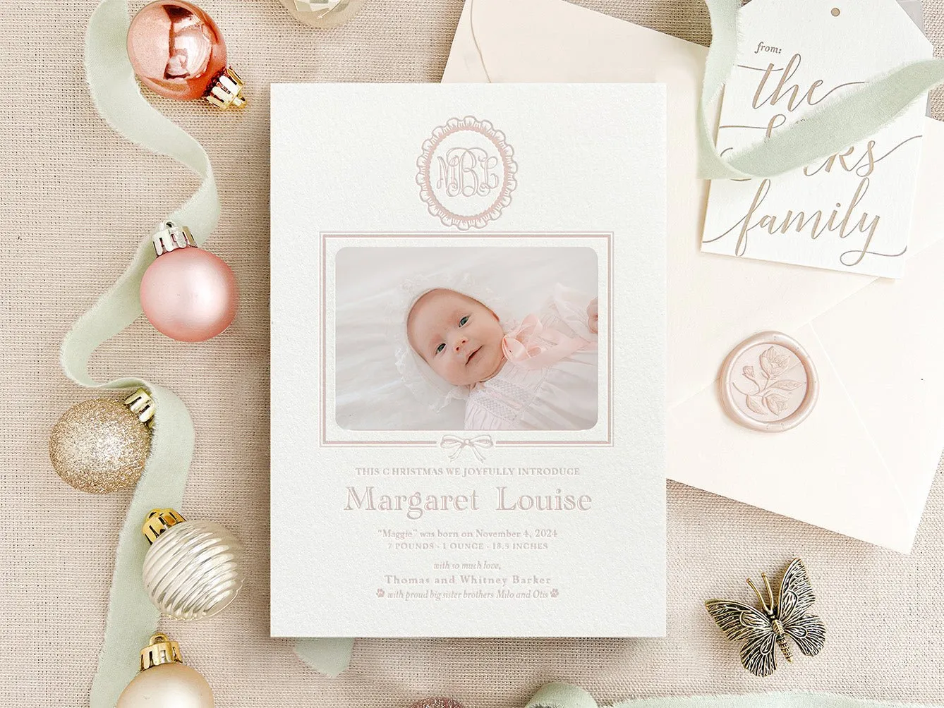 Christmas Introduction Birth - Letterpress Holiday Cards