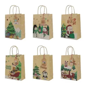 Christmas Kraft Bag with handle & tags cookie Bag x 12 pcs