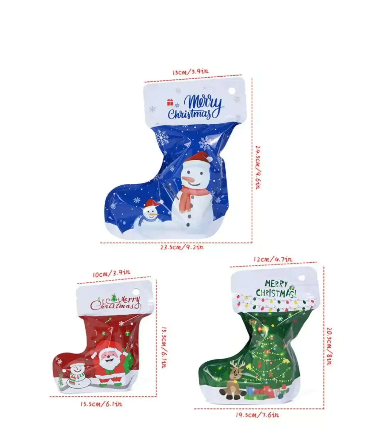 Christmas plastic stocking candy /cookie Bags