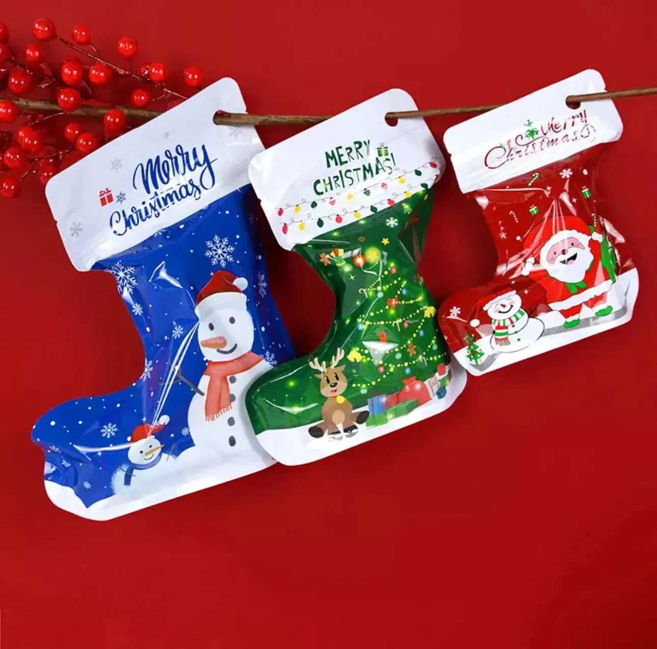 Christmas plastic stocking candy /cookie Bags