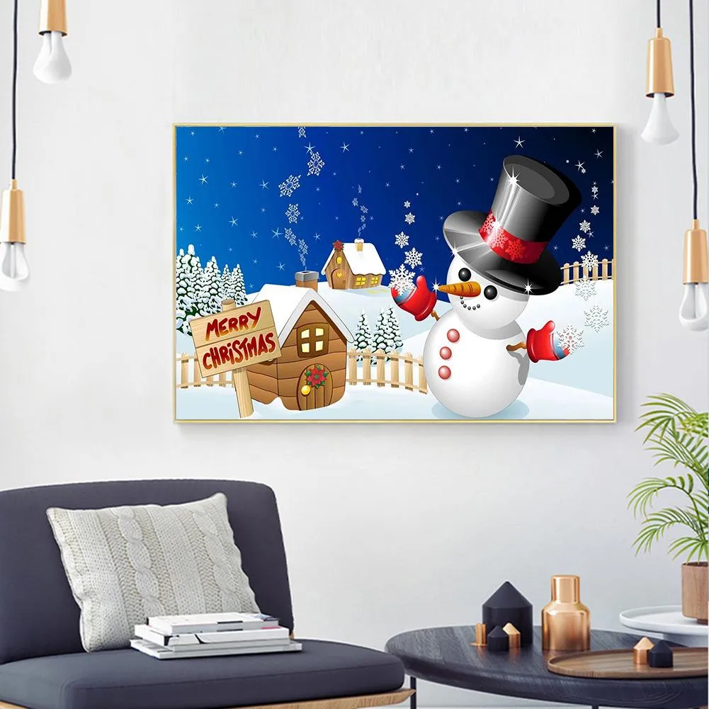 Christmas Snowman  - Full Round Diamond - 40x30CM