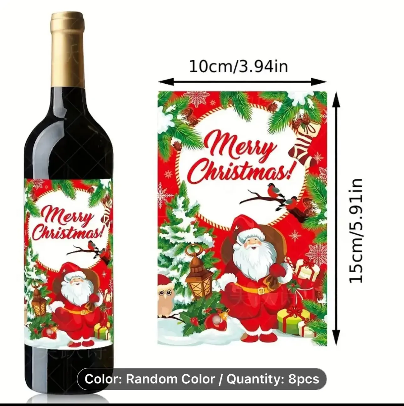 Christmas theme wine bottle labels x 8 pcs