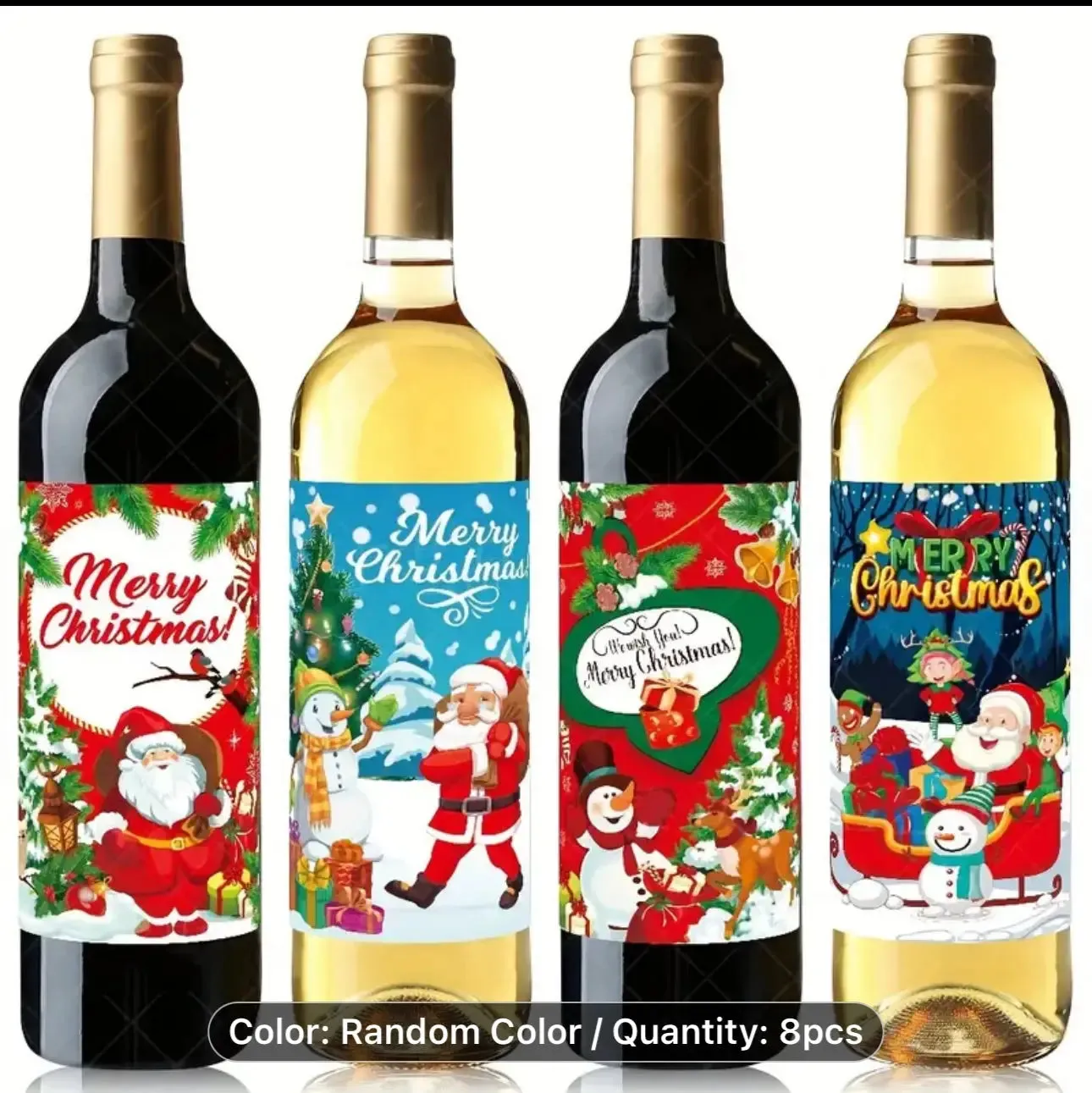 Christmas theme wine bottle labels x 8 pcs