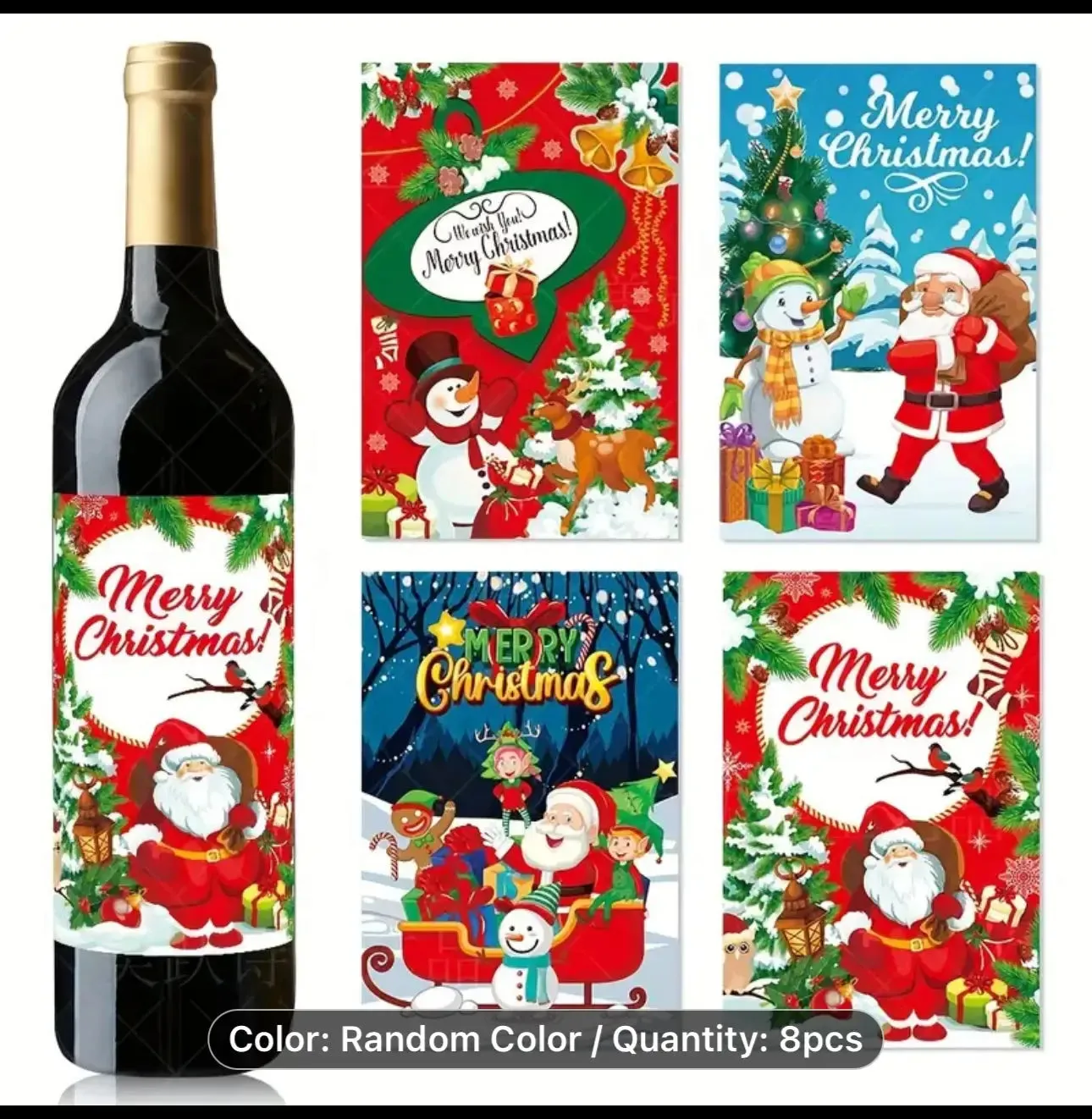 Christmas theme wine bottle labels x 8 pcs