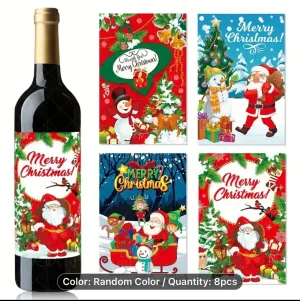 Christmas theme wine bottle labels x 8 pcs