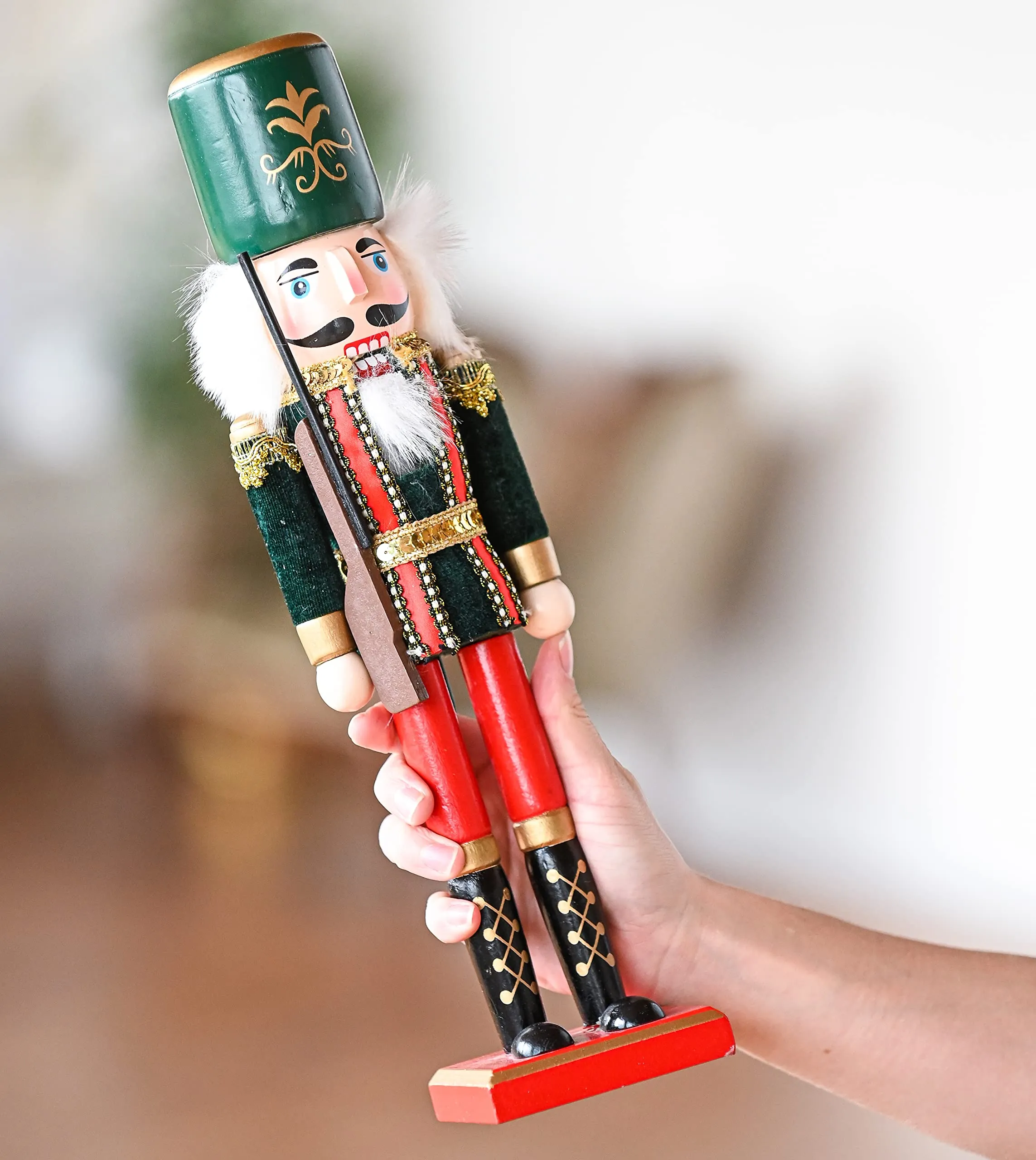 Christmas Toy Soldier Nutcracker – Red and Black Wooden Nutcracker Soldier with a Rifle Gun Xmas Themed Holiday Nut Cracker Doll Figure Decorations