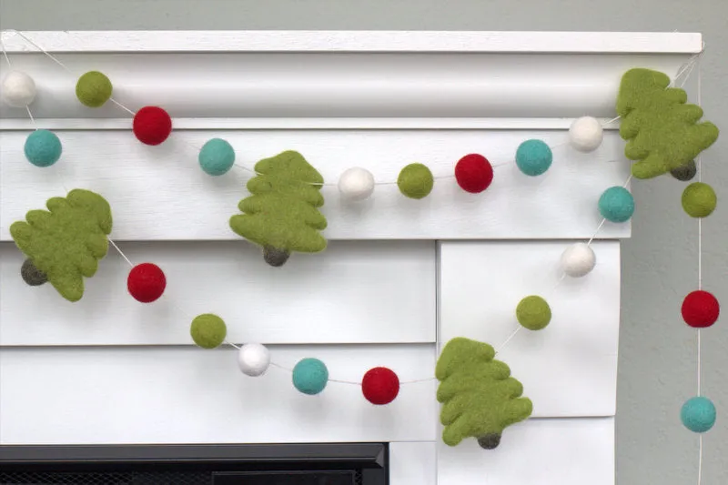 Christmas Tree Felt Garland- Turquoise, Red, Green, White