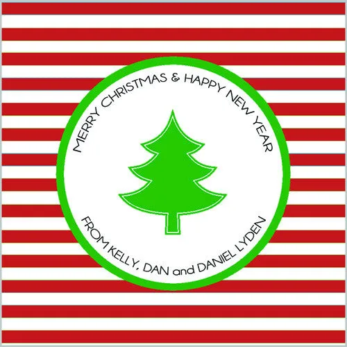 Christmas Tree Red Stripe Holiday Gift Sticker - Set of 24