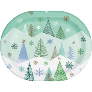 Christmas Winter Wonderland Oval Paper Plates 12"x10" | 8 ct