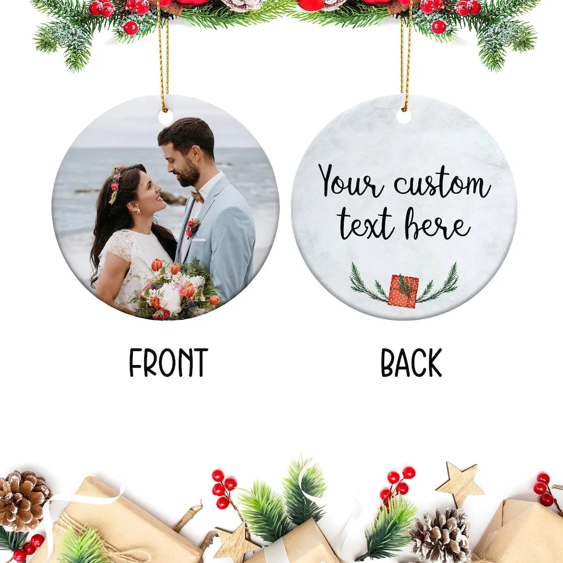 Custom photo ornament double sides, Christmas photo ornament, personalized Christmas ornament front and back image, tree decoration picture