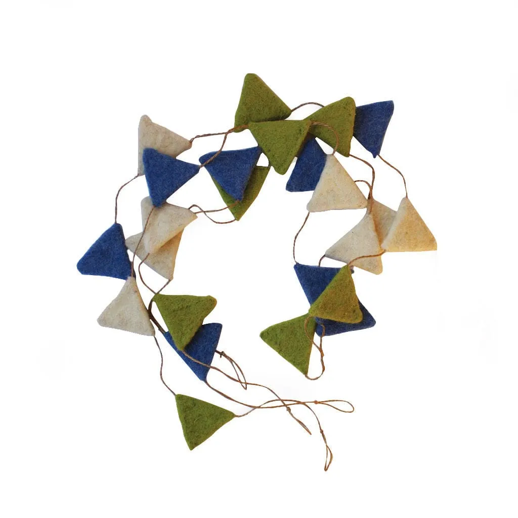 De Kulture Handmade Premium Wool Felt Triangle Garland Eco Friendly Christmas Tree Ornament Home Office Wedding Party Holiday Decoration Banner 48 Inches Long GREEN INDIGO & OFF WHITE SET OF 2