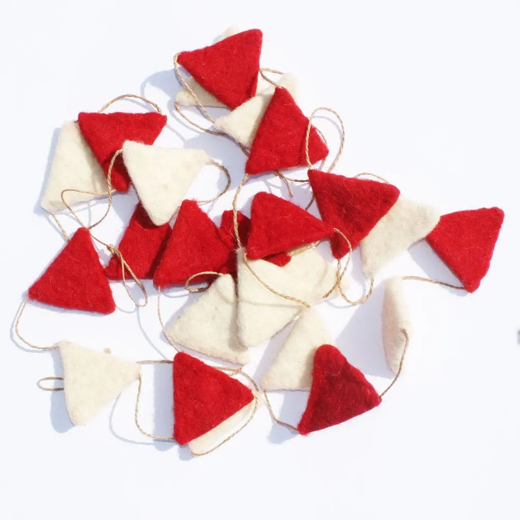 De Kulture Handmade Premium Wool Felt Triangle Garland Eco Friendly Christmas Tree Ornament Home Office Wedding Party Holiday Decoration Banner 48 Inches Long RED & OFF WHITE SET OF 2