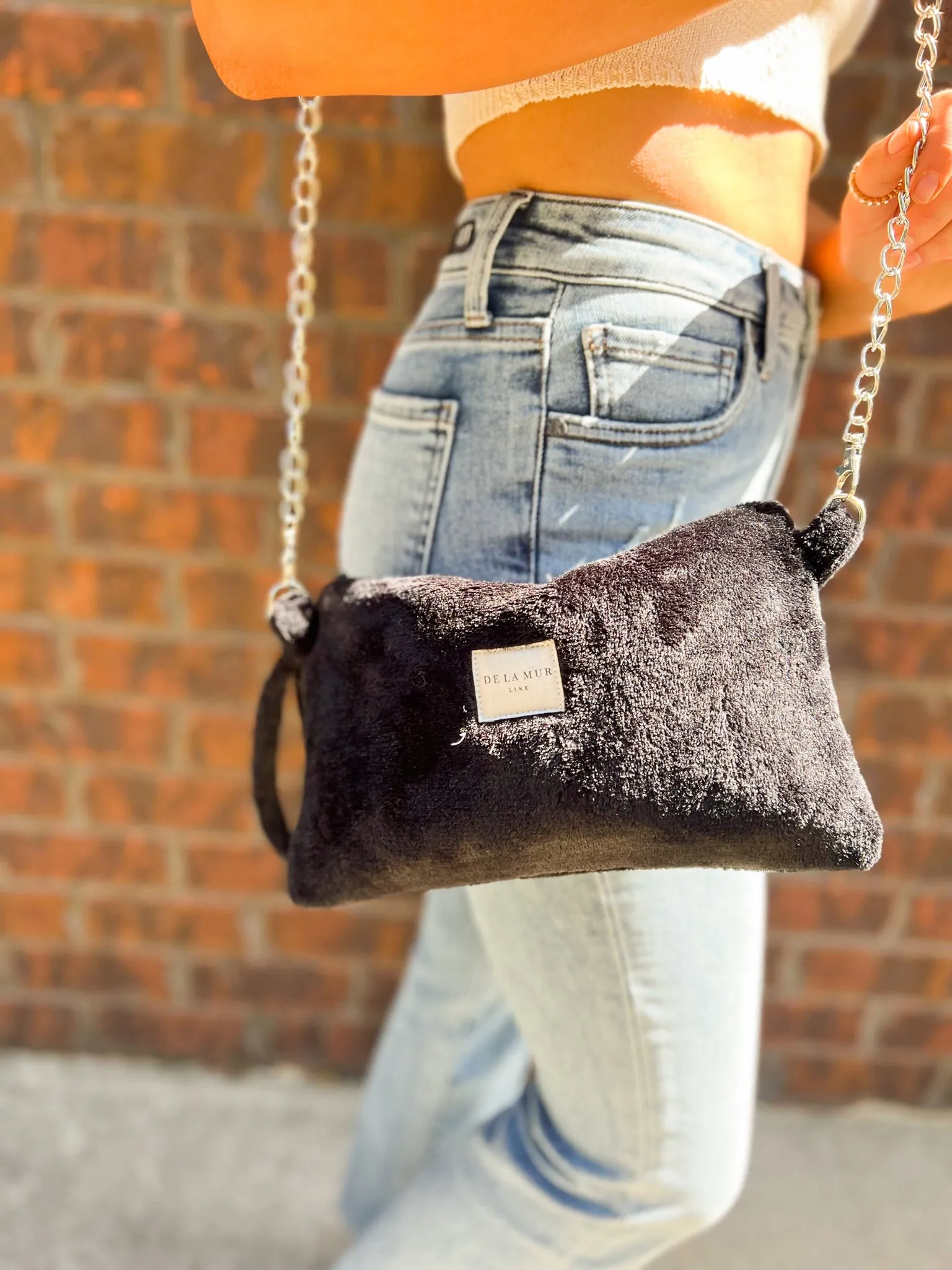 De La Mur Noir Velvet Clutch Bag