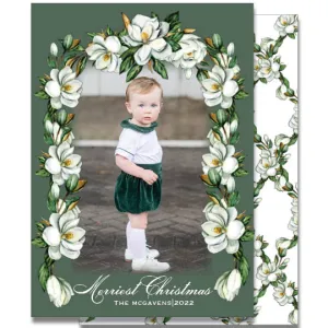 Elegant Magnolia Green Holiday Card