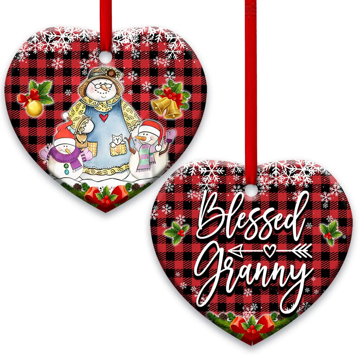 Family Snowman For Our Grandma We Love You Blessed Granny Heart Ornament - Christmas Ornament - Ciaocustom