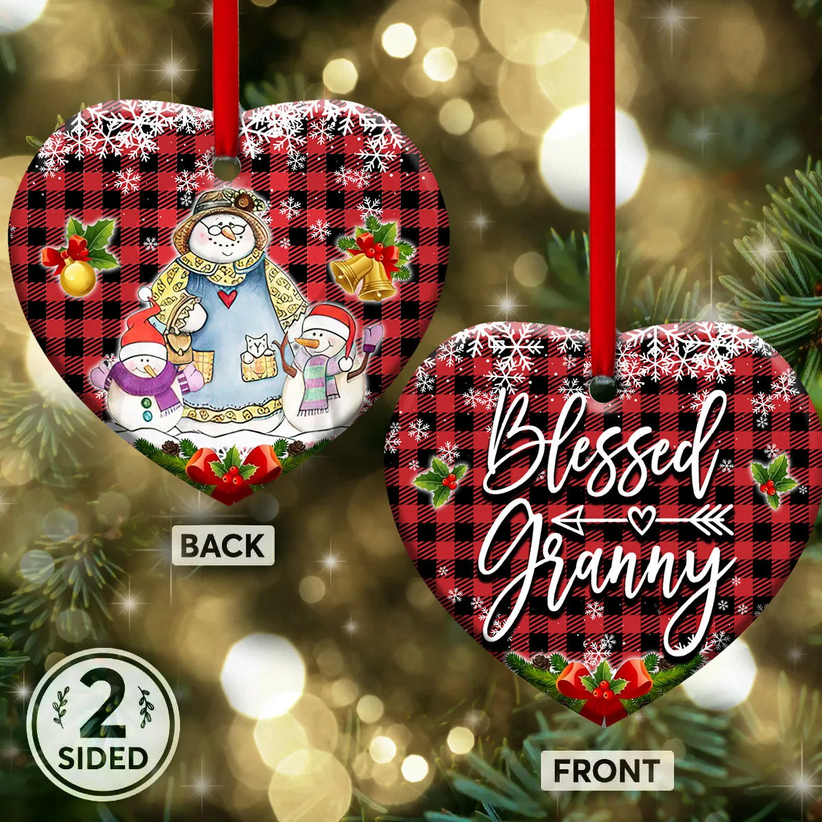 Family Snowman For Our Grandma We Love You Blessed Granny Heart Ornament - Christmas Ornament - Ciaocustom