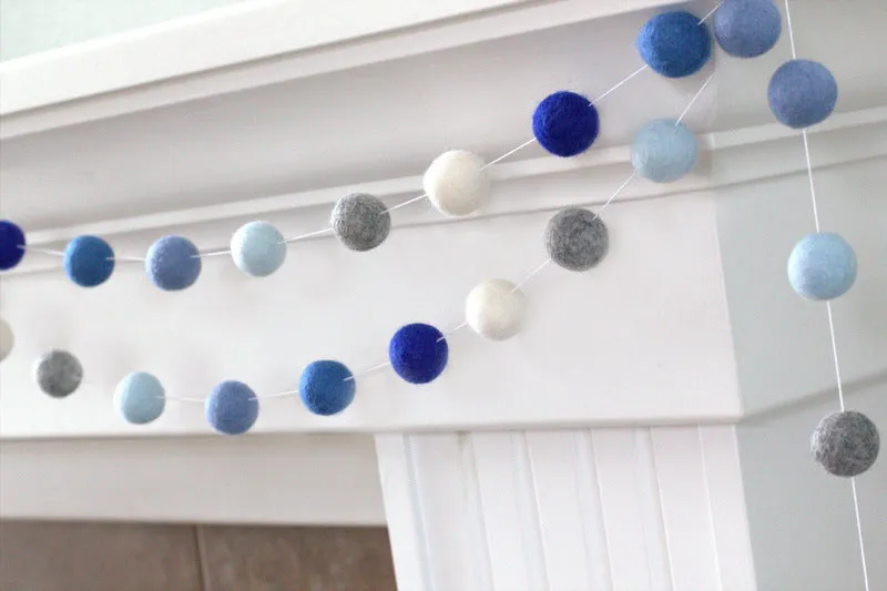 Felt Ball Garland- Winter- Blues, Gray, White