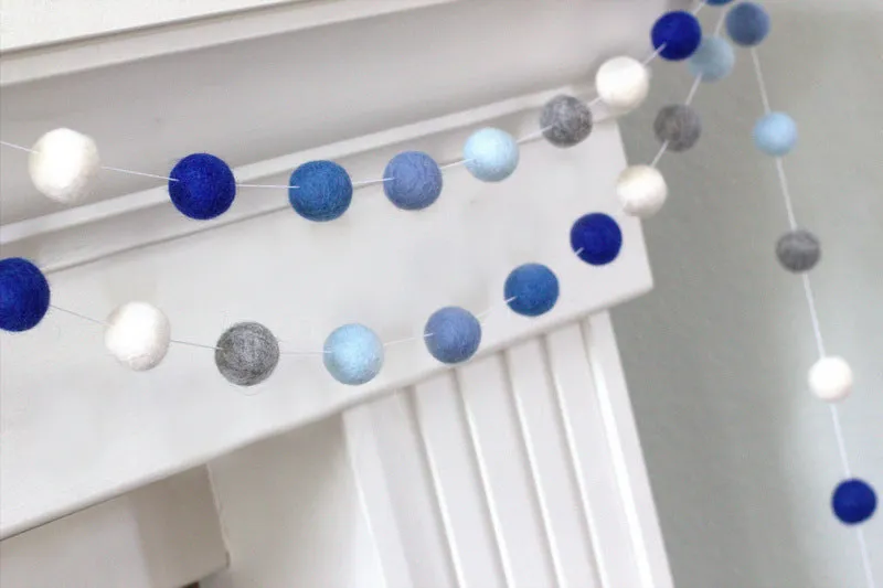 Felt Ball Garland- Winter- Blues, Gray, White