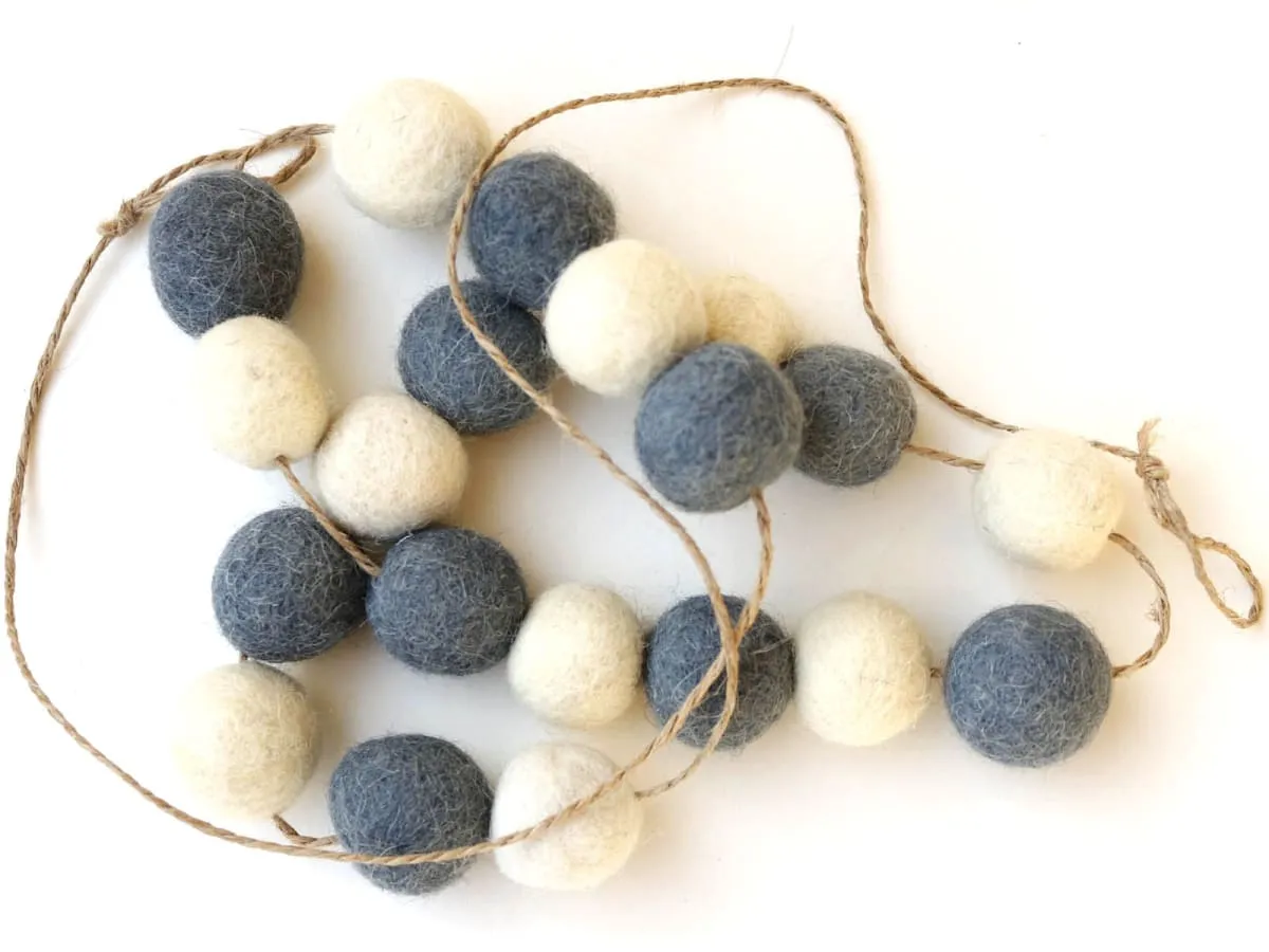 Felt Pom Pom Garland Set Of 2 (Grey And Off White)