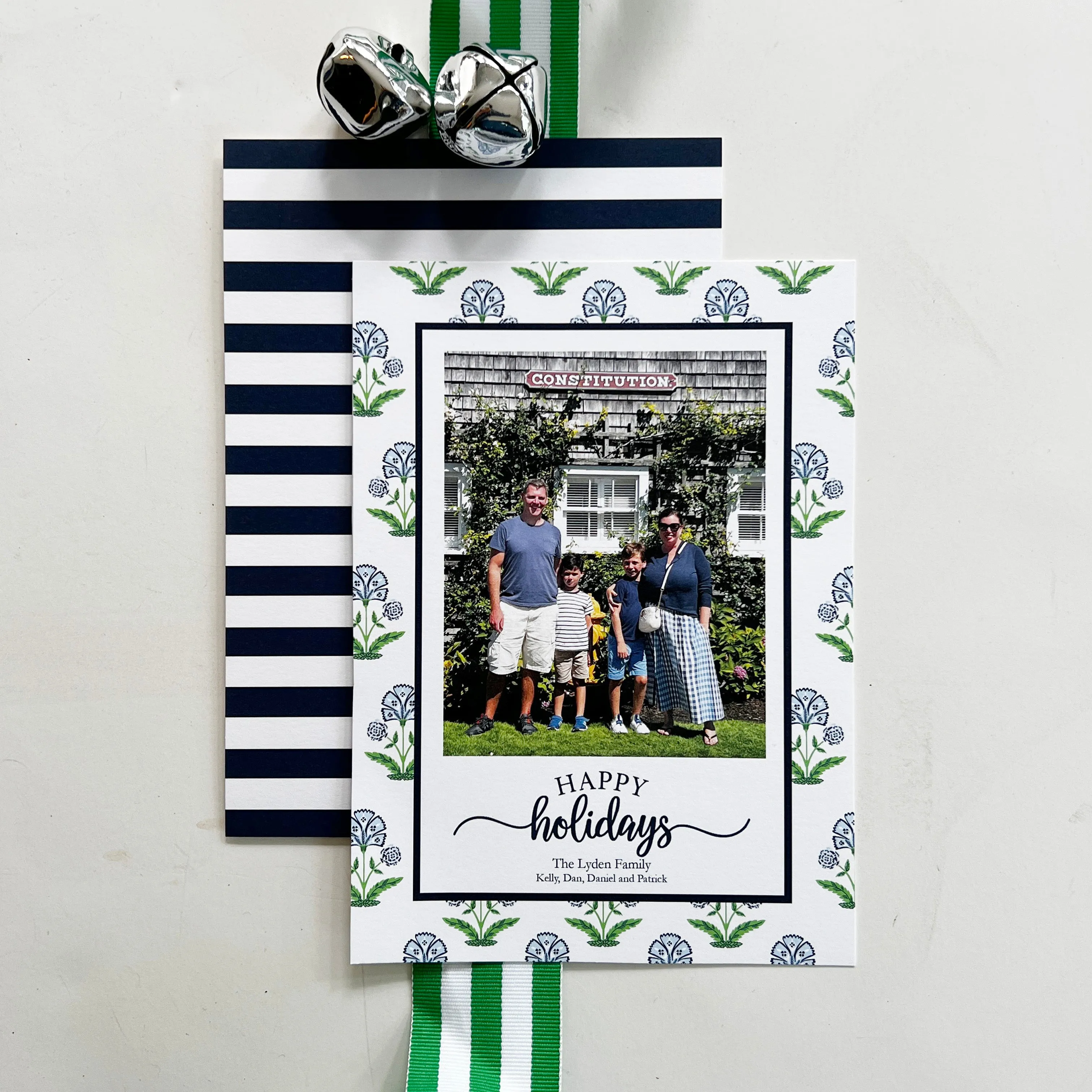 Floral Block Print Holiday Photo Card