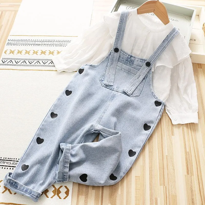 Girls' Denim Overalls Love Jumpsuit