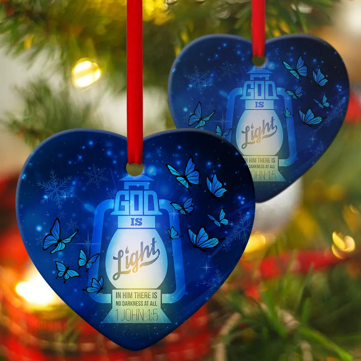 God Is Light - Lantern Lamp Ceramic Heart Ornament - Nativity Ornaments - Christian Gift For Friends