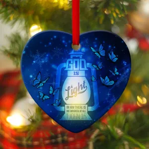 God Is Light - Lantern Lamp Ceramic Heart Ornament - Nativity Ornaments - Christian Gift For Friends