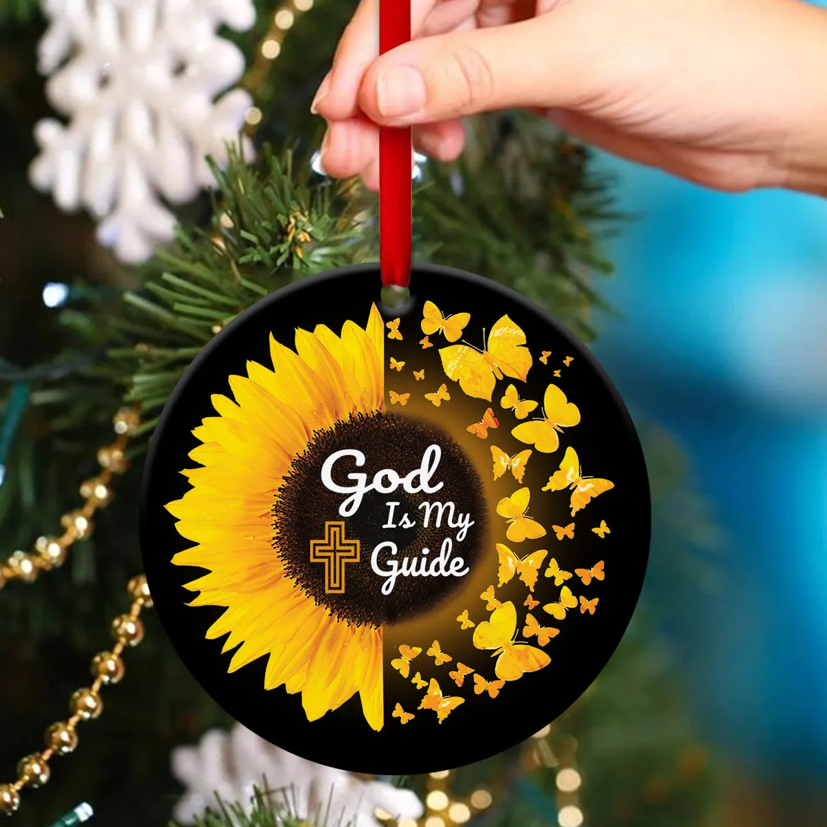 God Makes My Way - Beautiful Sunflower Ceramic Circle Ornament - Christian Gift For Friends